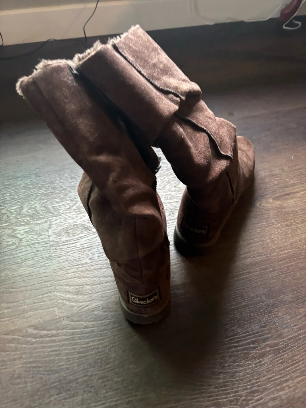 Skechers Brown Suede Mid-Calf Slouch Boot with Button Accents